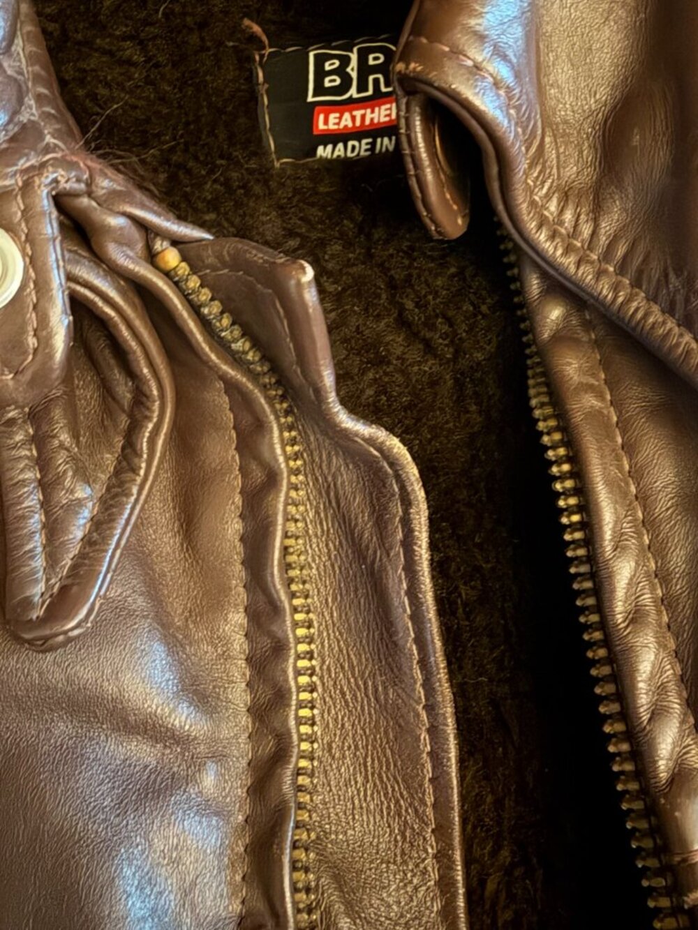 Vintage 70s/80s Brooks Leather Sportswear Cafe Racer Jacket w/ Faux Fur Liner - Picture 10 of 12